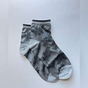 Dries Van Noten Gray Socks with Black Floral Pattern